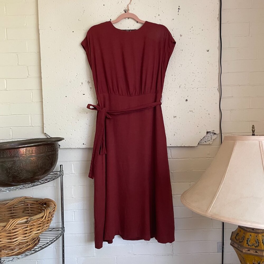 ๐ฅ Ann Taylor | Rust Brown Linen Blend Tie-Waist Dress 0 - Picture 4 of 8